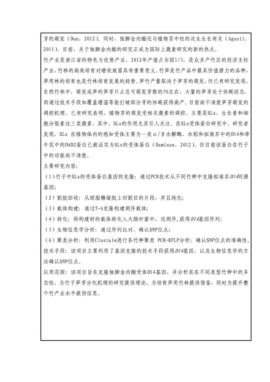 D14基因在不同竹种间的多态性分析立项申报书模板_第5页