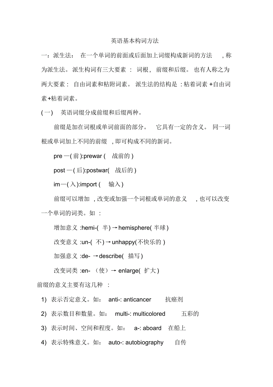 三种英语基本构词法(派生、合成、转化)_第1页