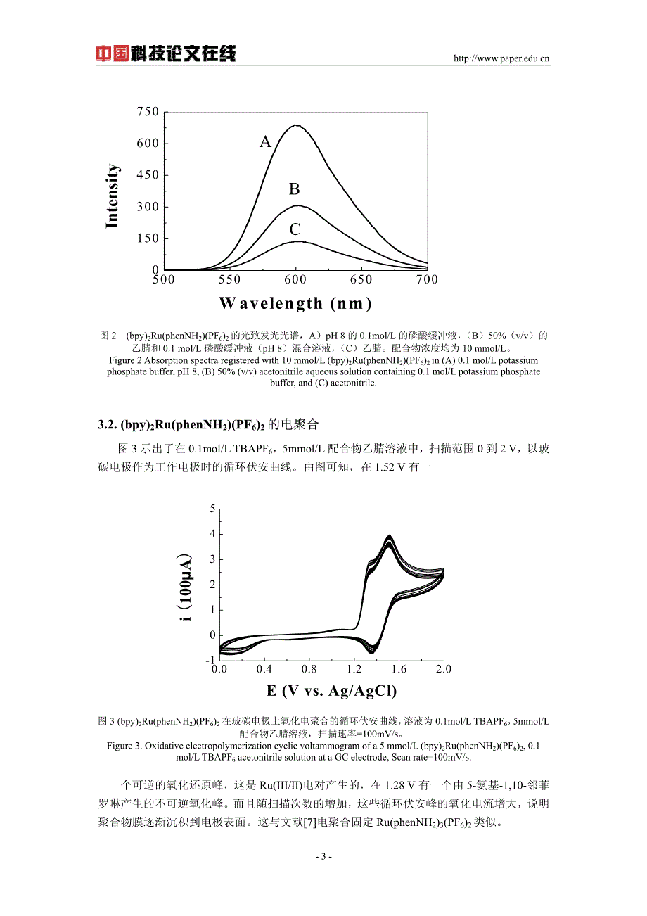 一种氨基修饰的钌配合物的表征、电聚合及其电致化学发光性能研究_第3页