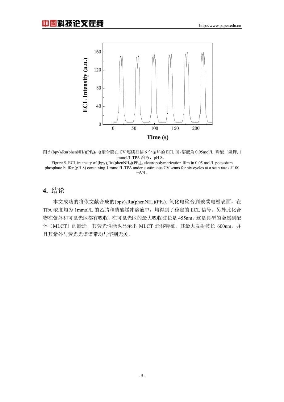 一种氨基修饰的钌配合物的表征、电聚合及其电致化学发光性能研究_第5页