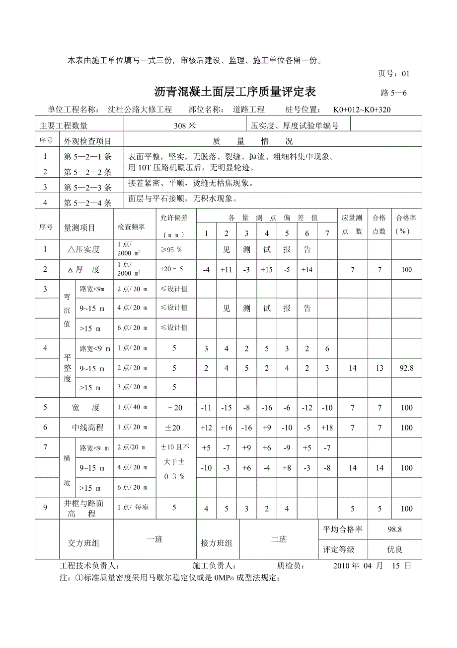 沥青混凝土面层工序质量评定表_第2页