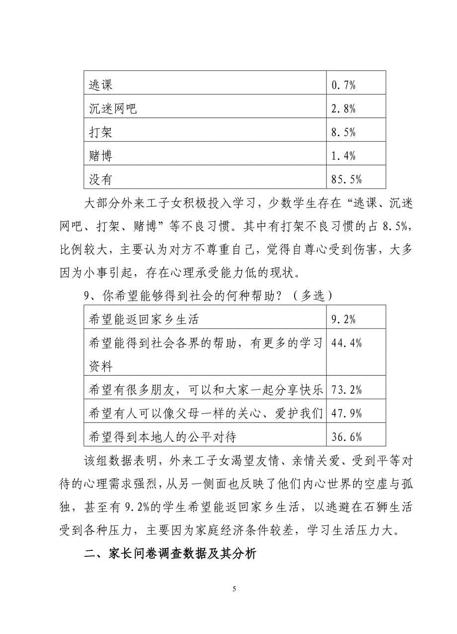 石狮市外来务工子女学习生活情况调查报告_第5页