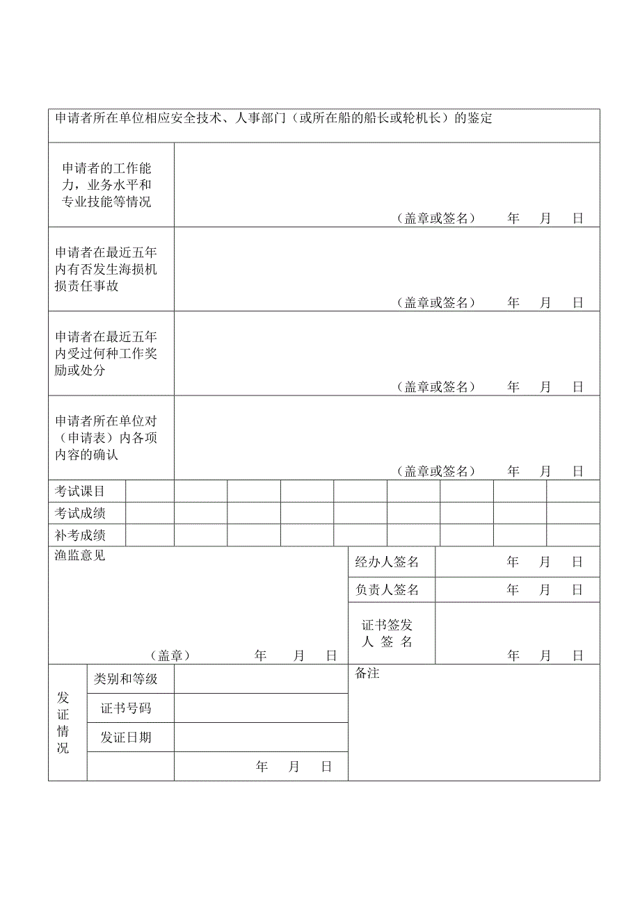 渔业船舶船员考试发证申请表（正面）_第2页