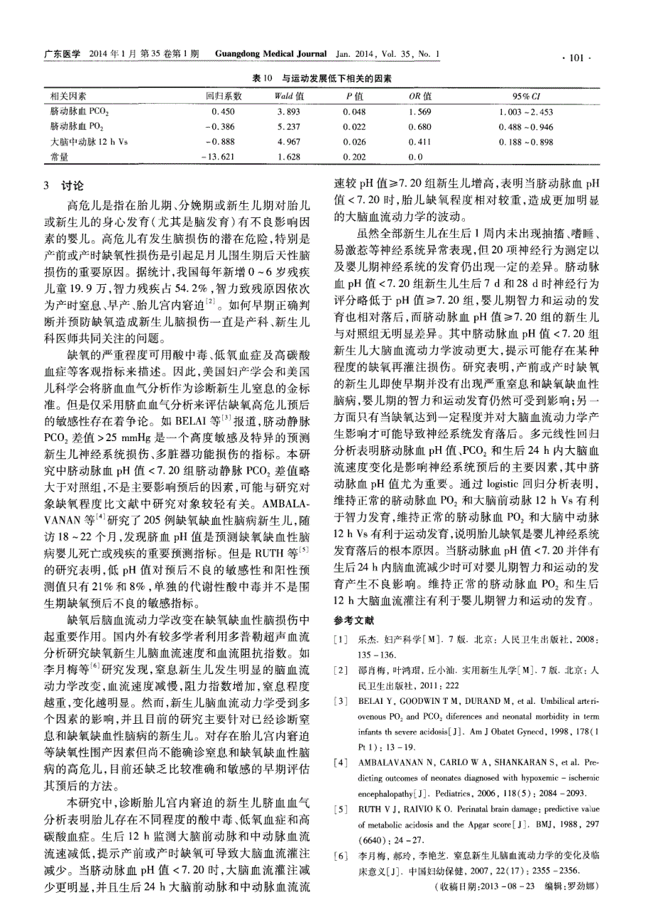 脐血血气分析联合脑血流动力学检测对评估缺氧高危儿预后的意义_第4页