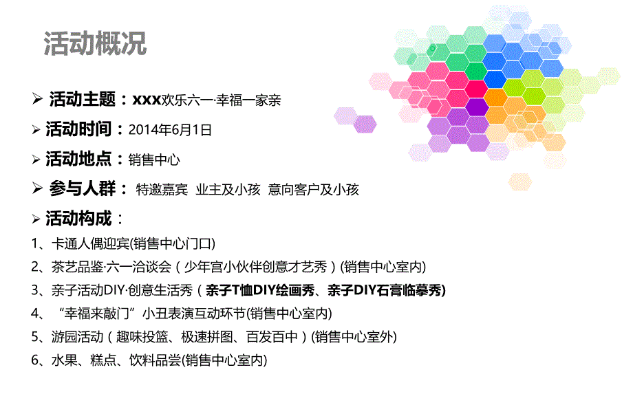 【xx欢乐六一，幸福一家亲】某某楼盘地产项目销售中心六一亲子活动策划案_第3页