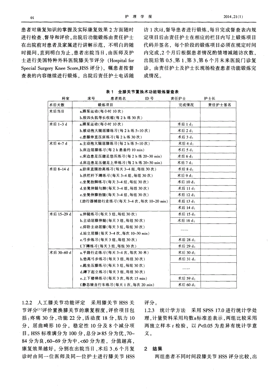 功能锻炼督查表在全膝关节置换术后患者康复训练中的应用_第2页