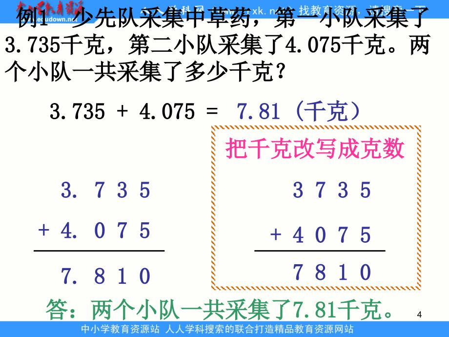 冀教版数学四下《小数加减法的意义》课件_第4页