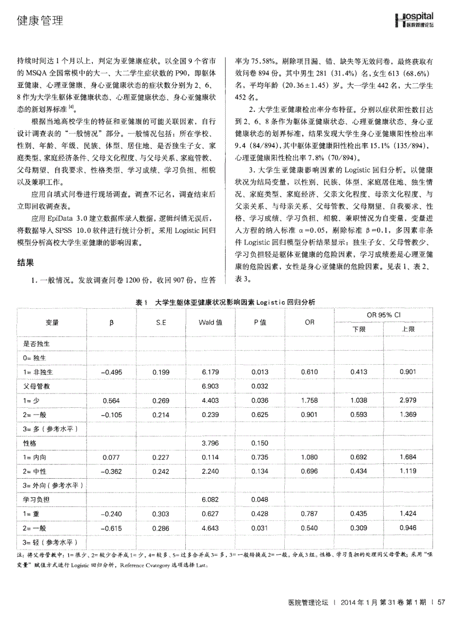 温州高校学生亚健康状况及其影响因素分析_第2页