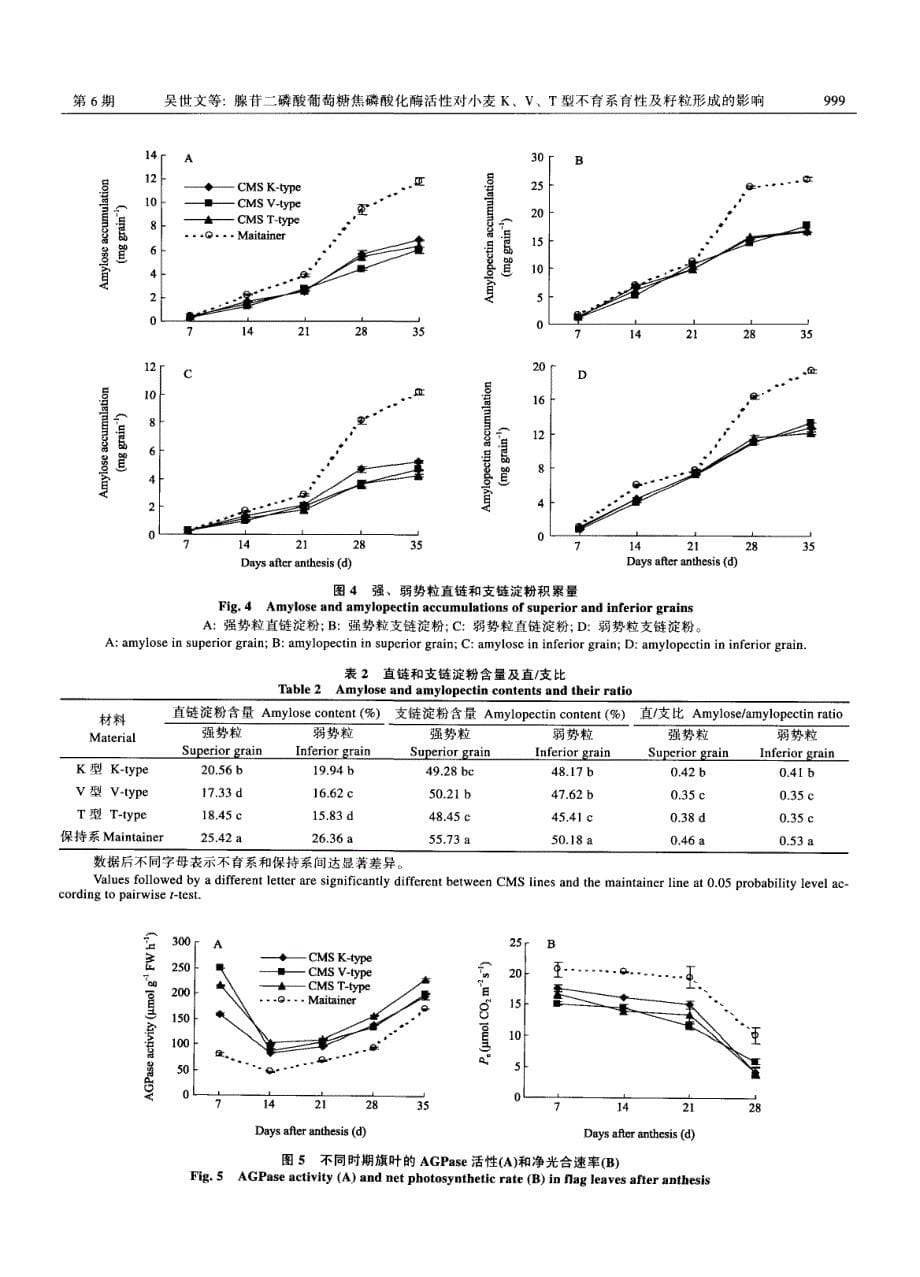 腺苷二磷酸葡萄糖焦磷酸化酶活性对小麦K、V、T型不育系育性及籽粒形成的影响_第5页