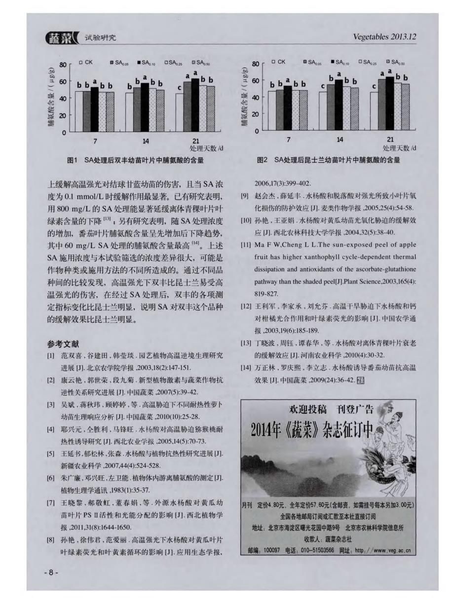 高温强光下水杨酸对结球甘蓝幼苗生长特征及生理特性的影响_第4页