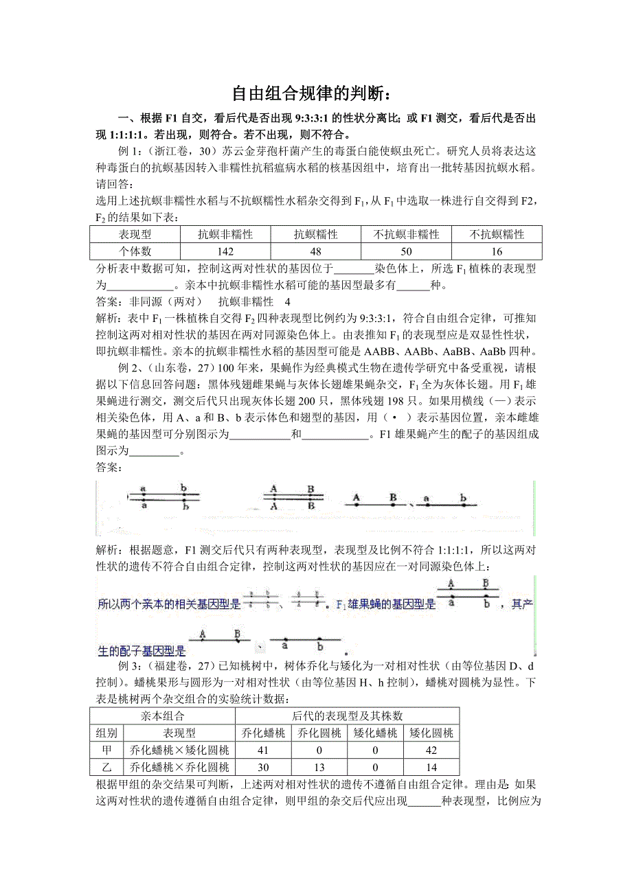 自由组合规律及判断_第1页