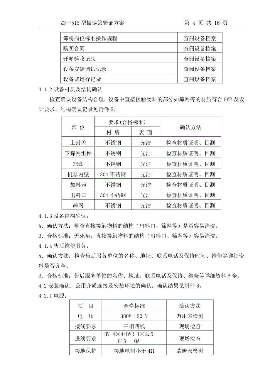 生物工程有限公司验证文件ZS—515型振荡筛验证方案_第4页