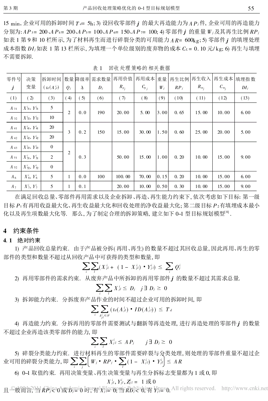 产品回收处理策略优化的0-1型目标规划模型_第4页