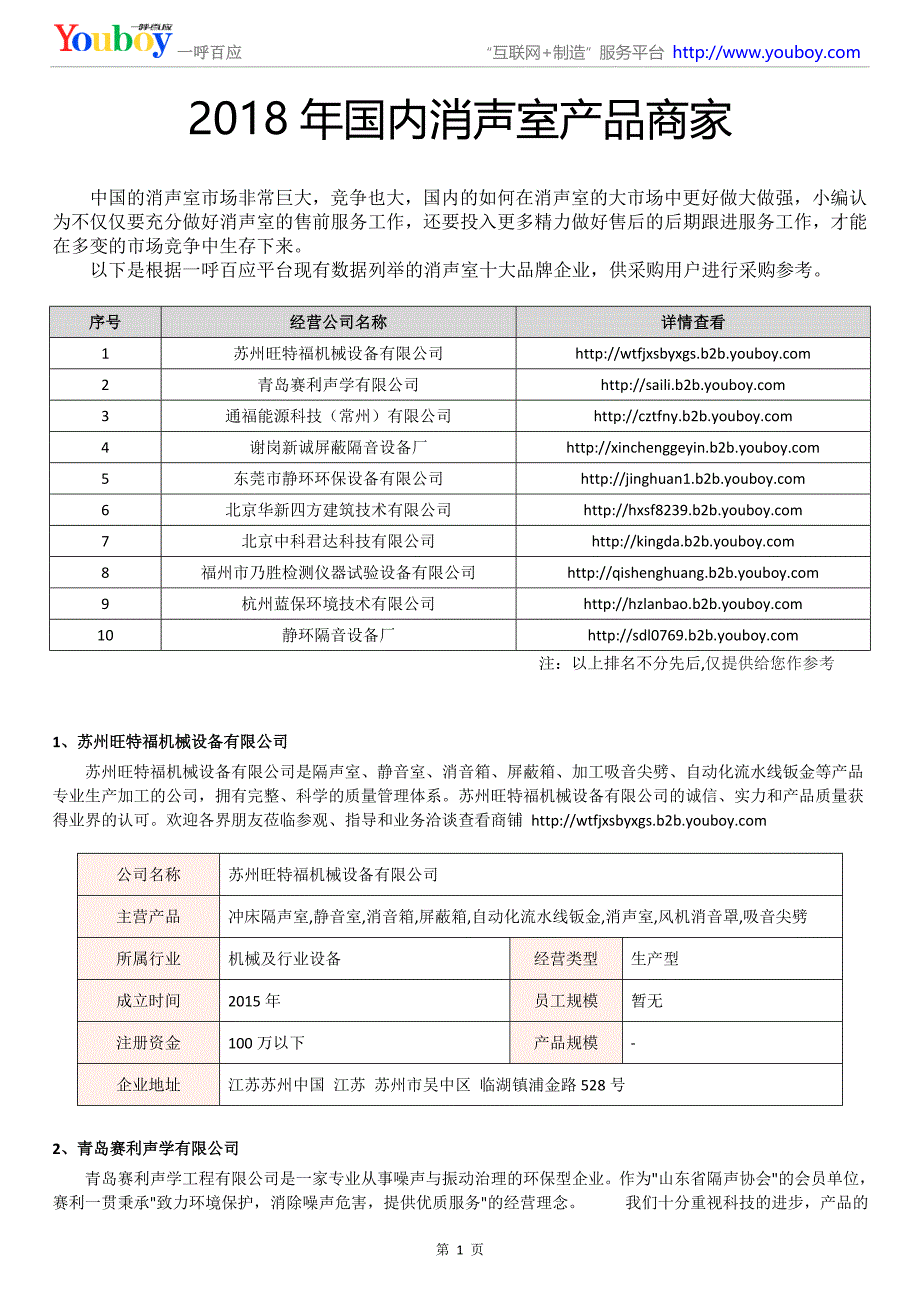 2018年国内消声室产品商家_第1页