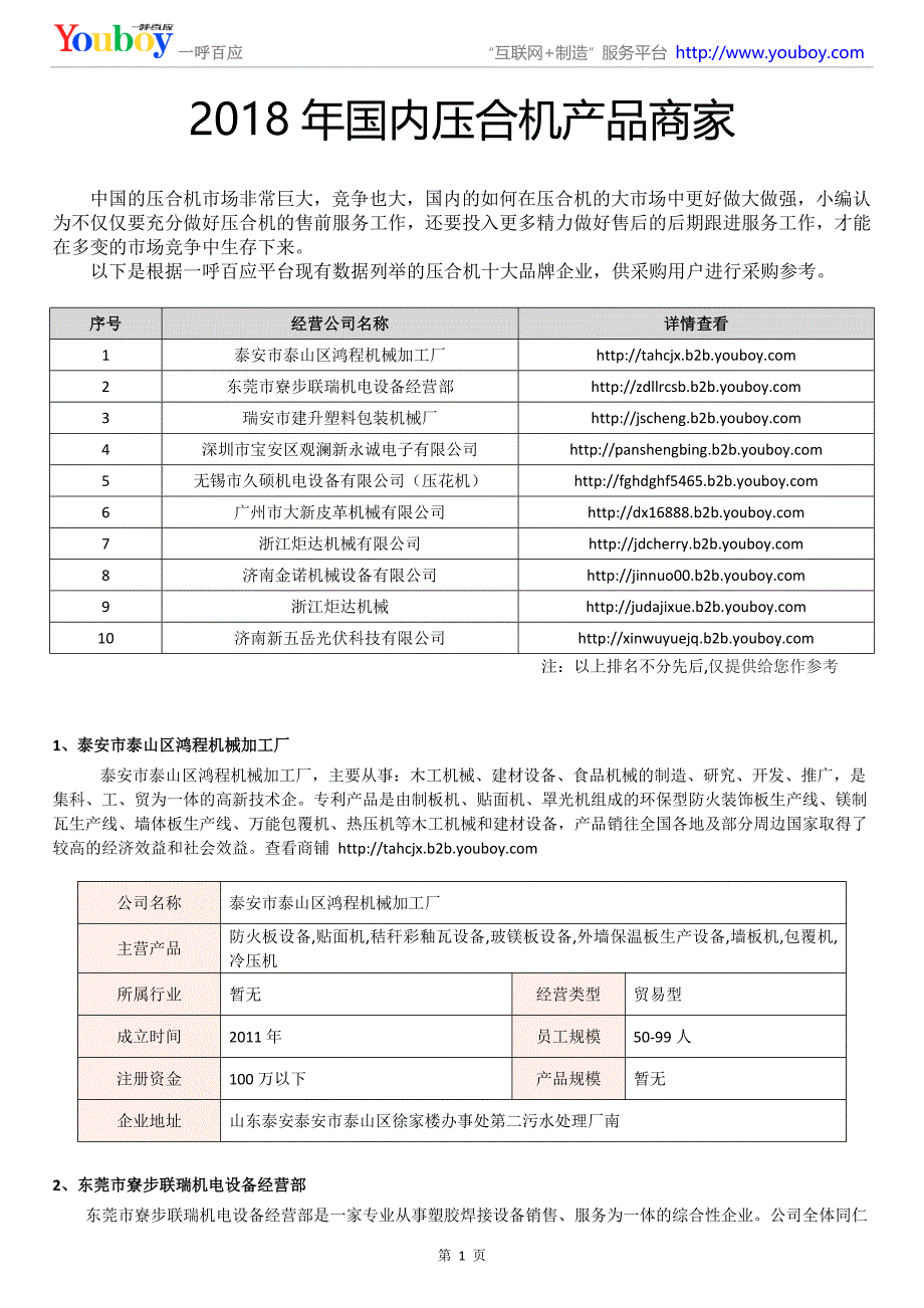 2018年国内压合机产品商家_第1页