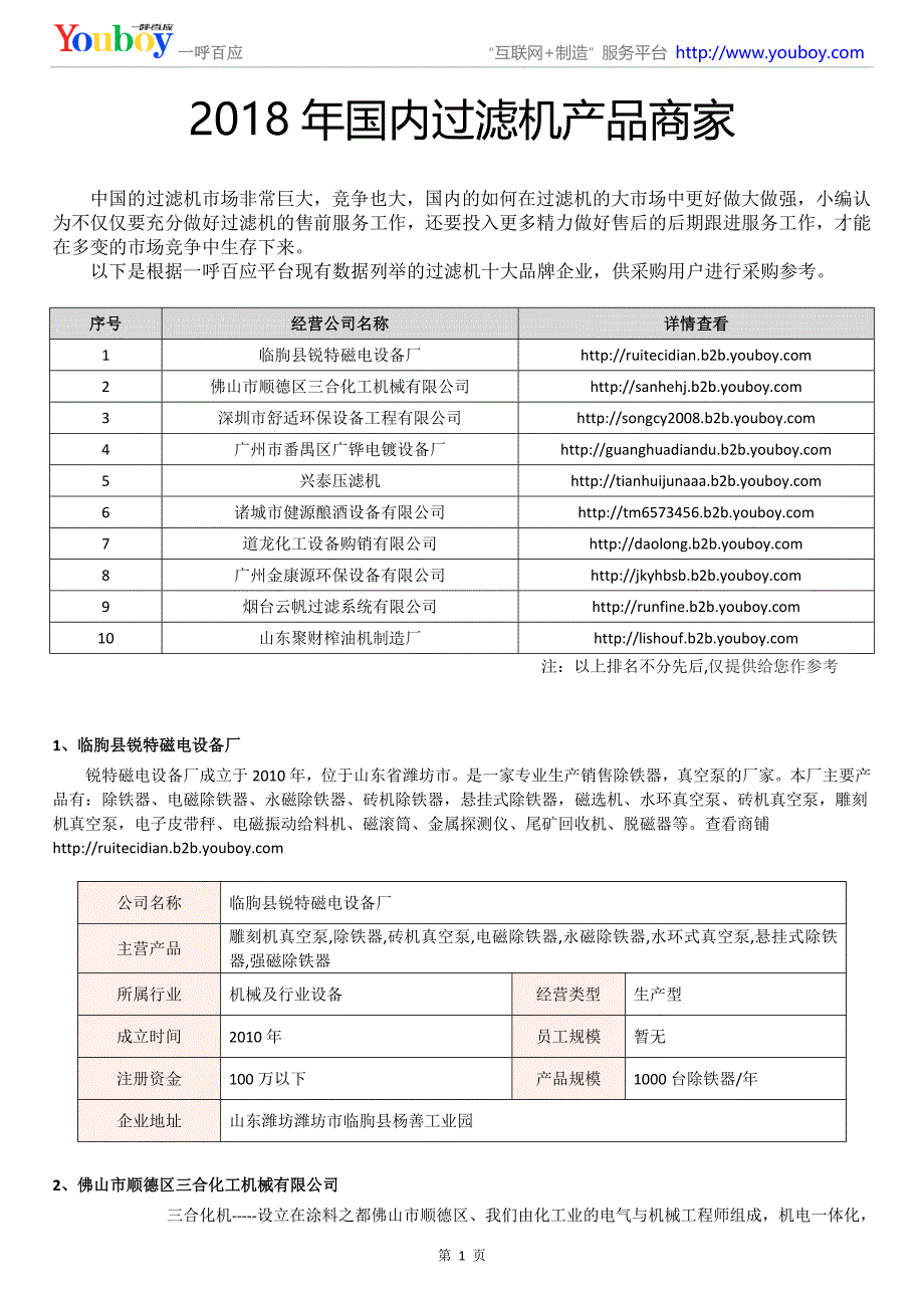 2018年国内过滤机产品商家_第1页