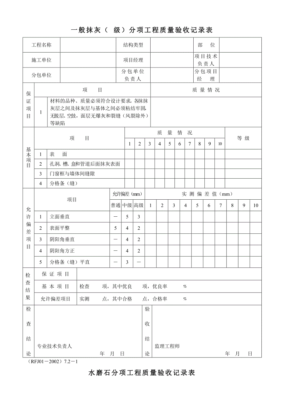 土建、装饰装修分部分项工程验收记录表大全_第1页