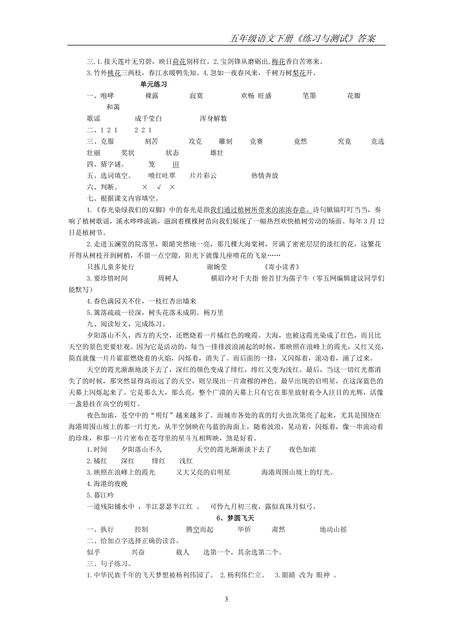 五语文下册《练习与测试》答案1_第3页