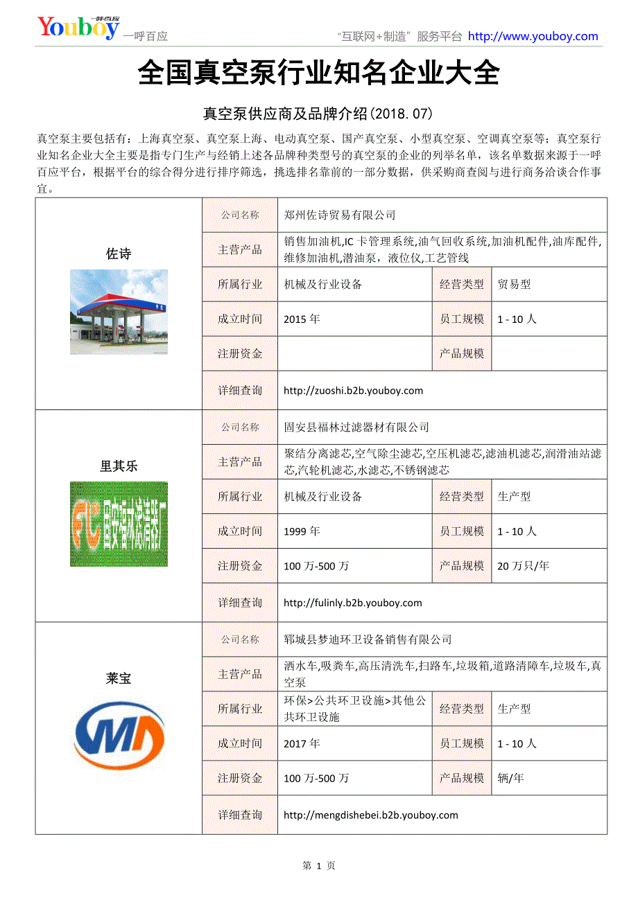 全国真空泵行业知名企业大全-真空泵供应商及品牌介绍2018.07_第1页