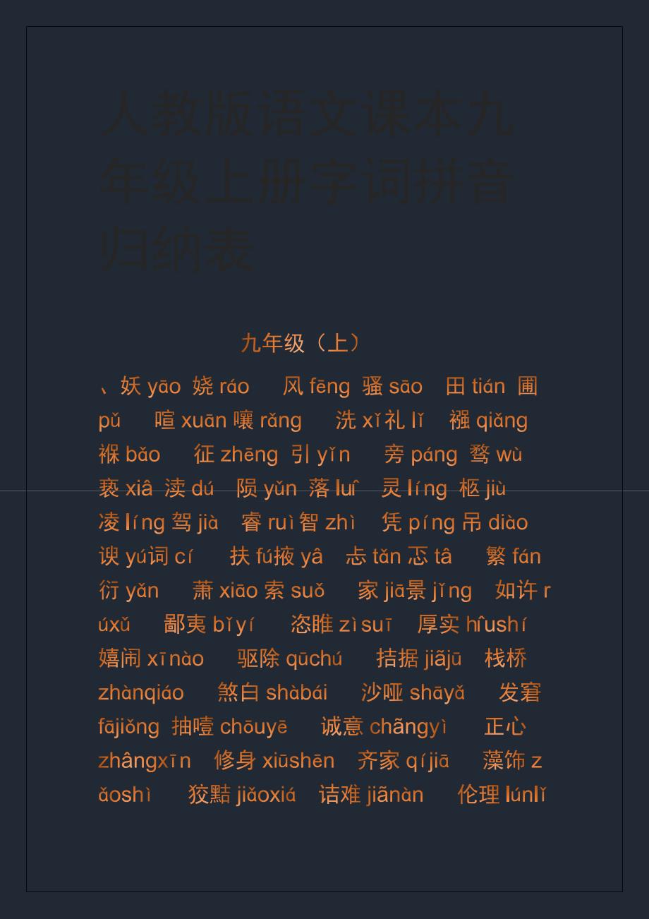 人教版语文课本九年级上册字词拼音_第1页