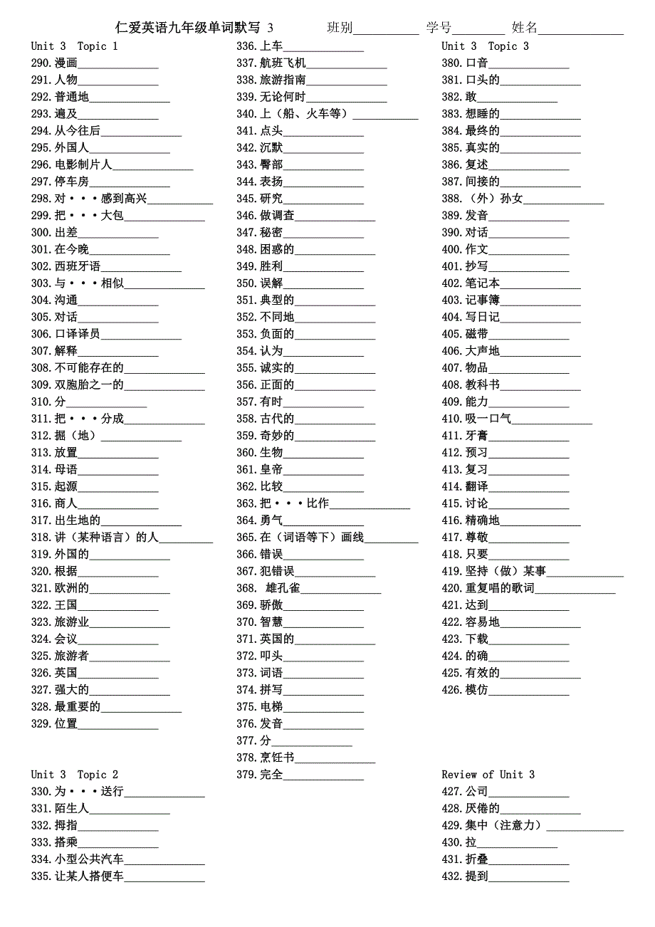 2018仁爱英语9年级全册单词默写_第3页