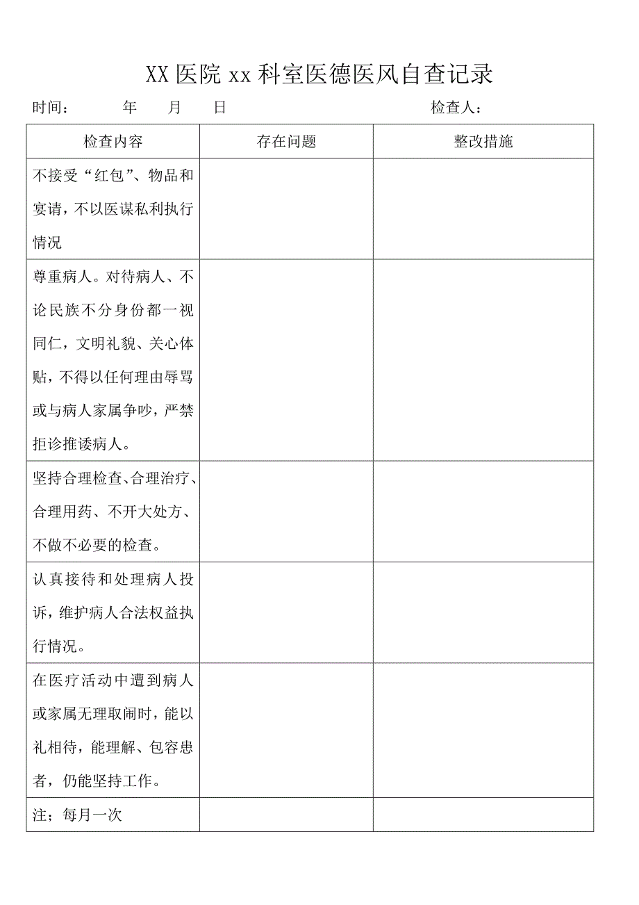 各科室医德医风检查记录_第1页