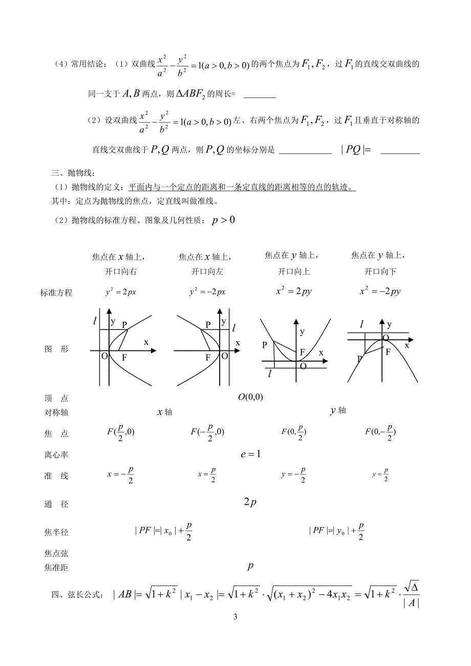 高三数学基础复习资料    第十讲---圆锥曲线_第3页