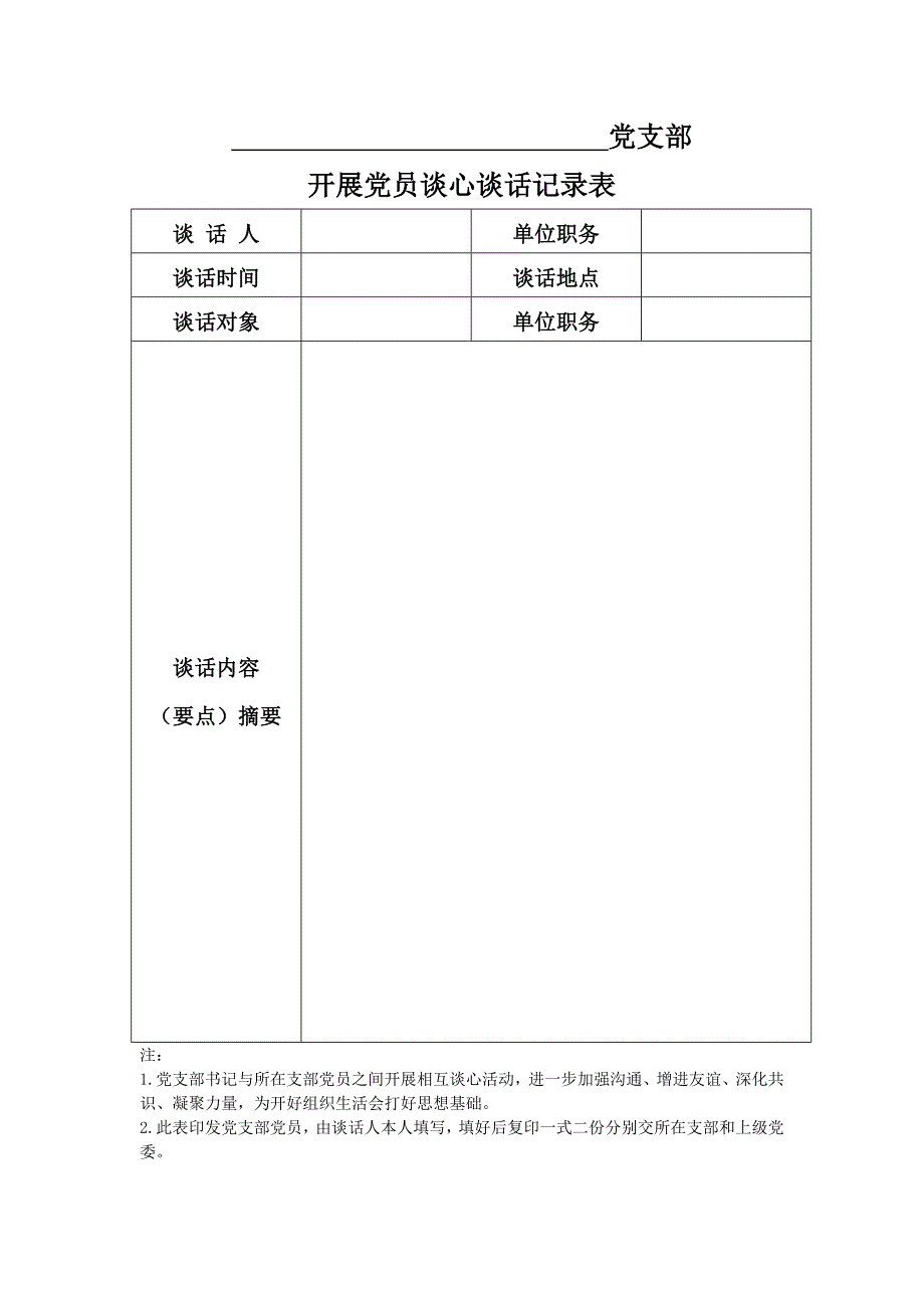 开展党员间谈心谈话记录表_第1页