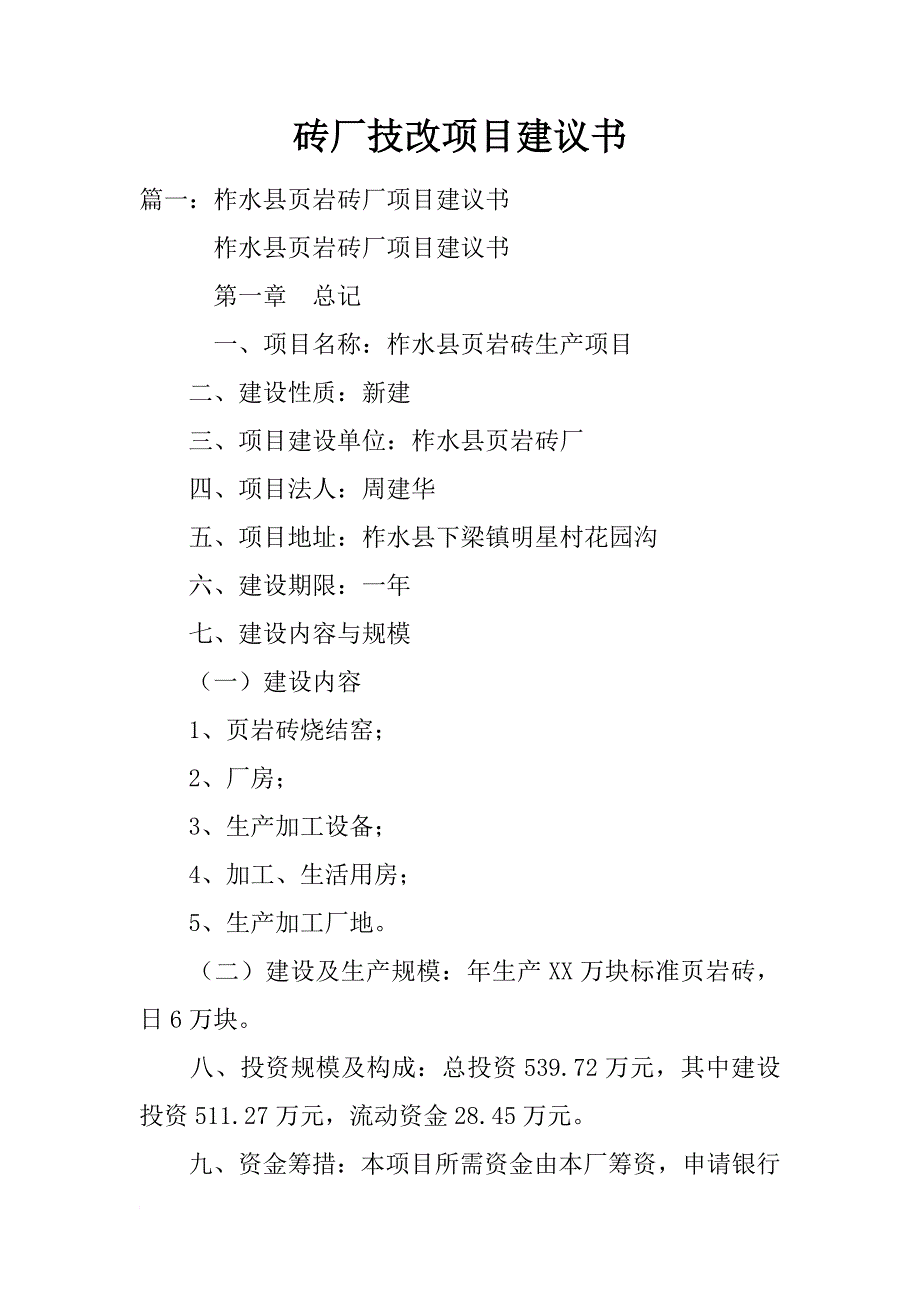 砖厂技改项目建议书_第1页