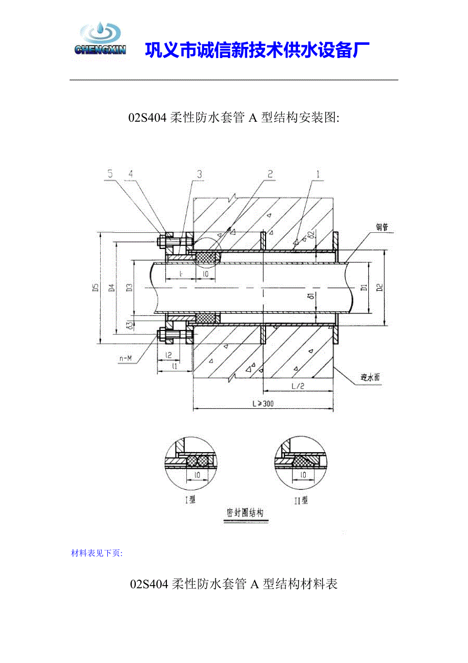 02s404柔性防水套管a型结构安装图及尺寸重量说明98_第1页