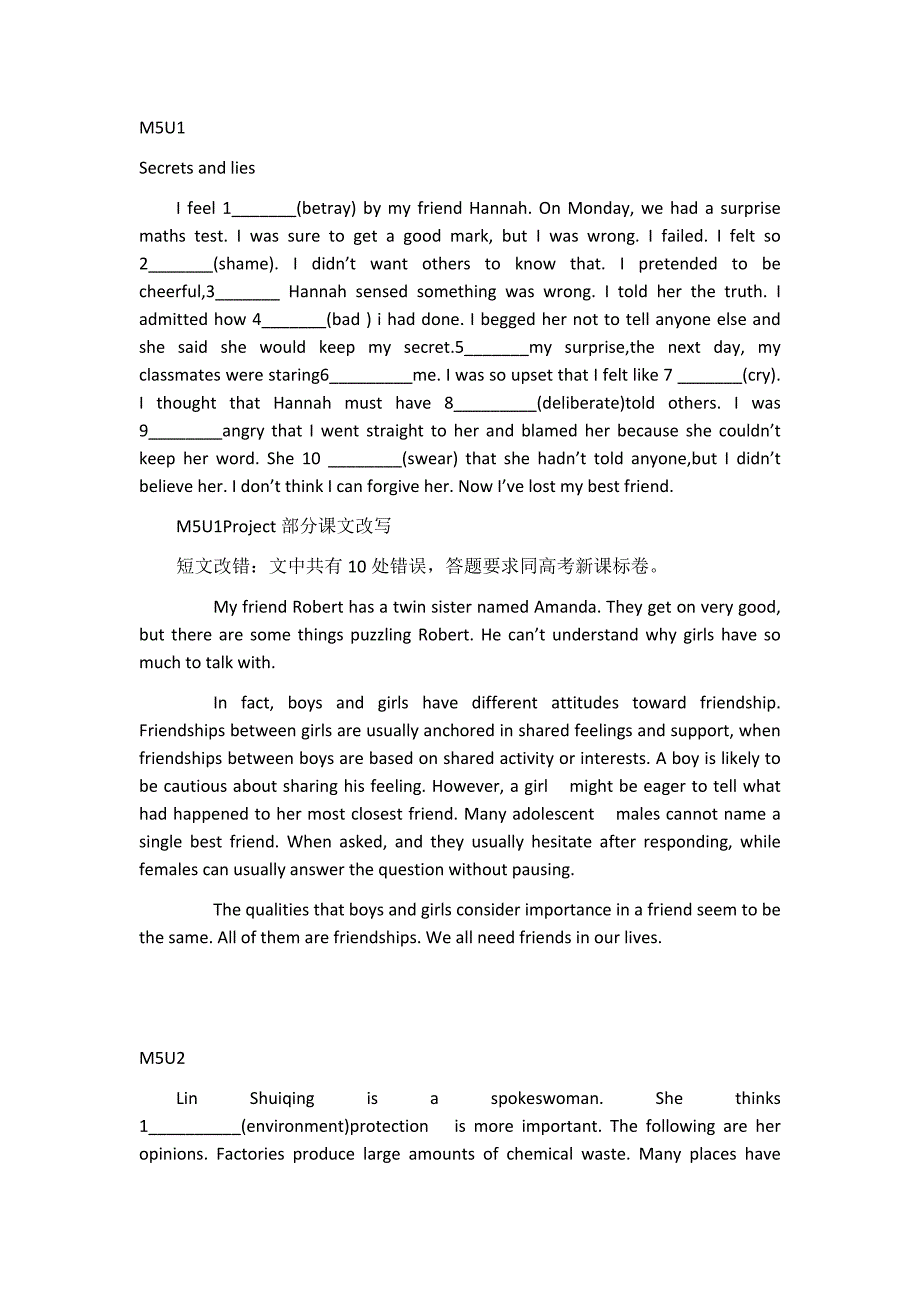 m5课文改编语法填空与改错_第1页