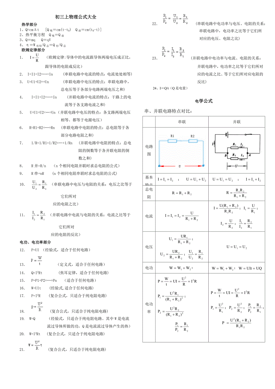 初三上物理公式大全_第1页