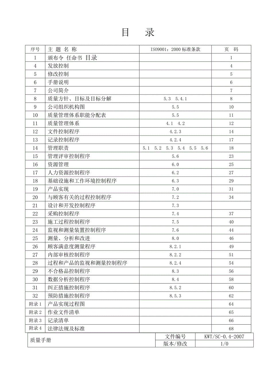 安防工程安装有限责任公司质量手册含程序文件_第1页