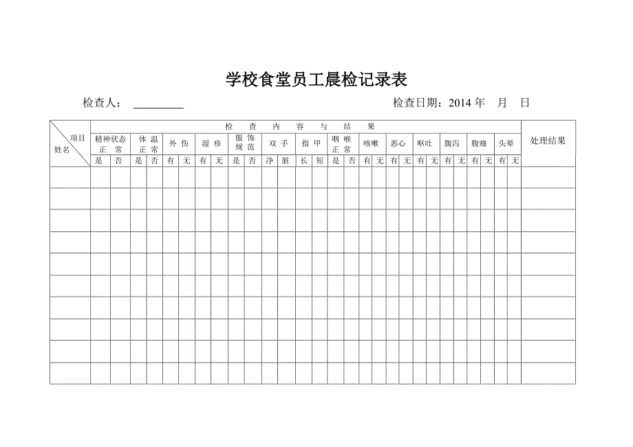 食堂员工晨检记录表_第1页