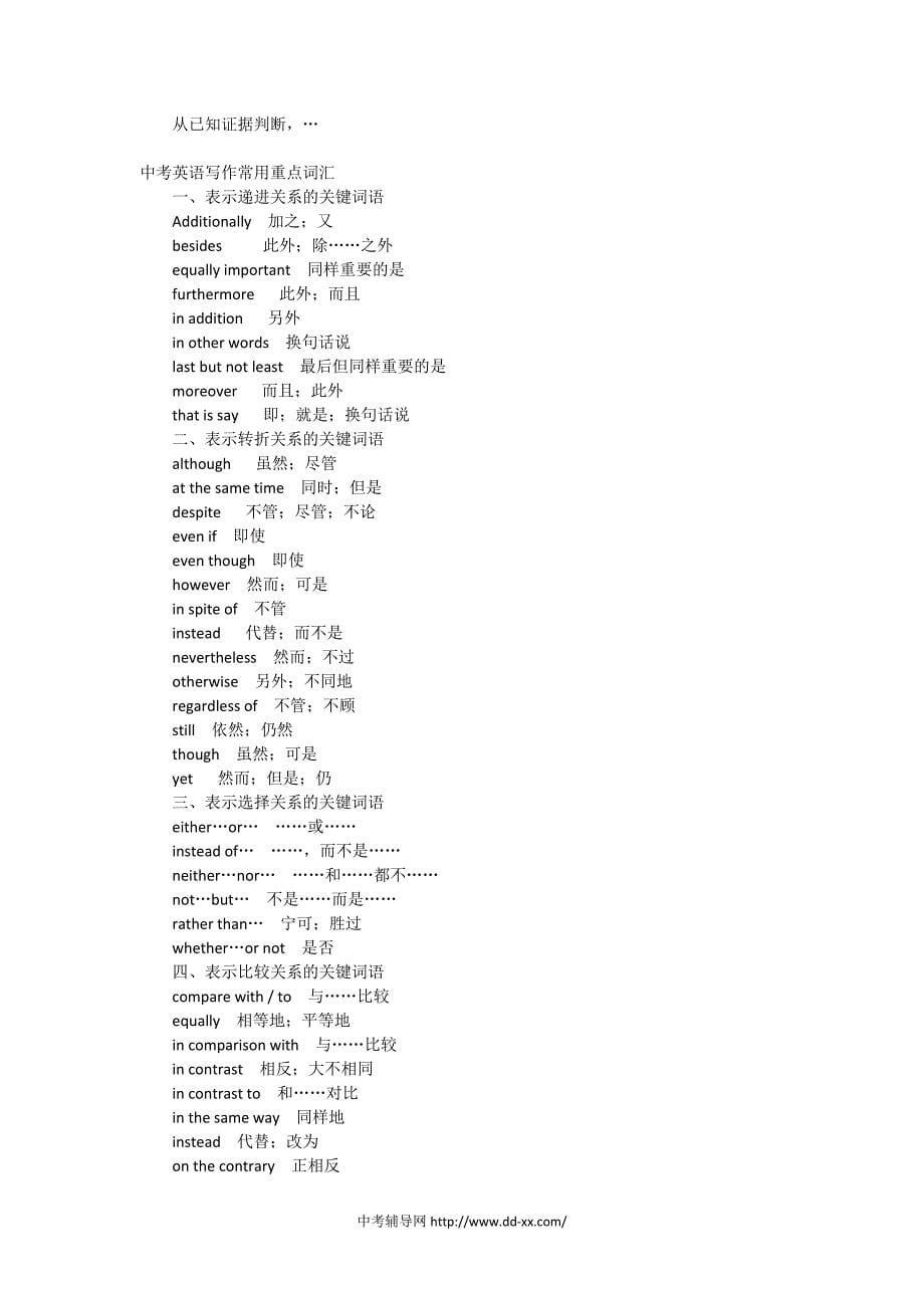 初中考试英语作文基础辅导（附中考常用重点词汇）_第5页