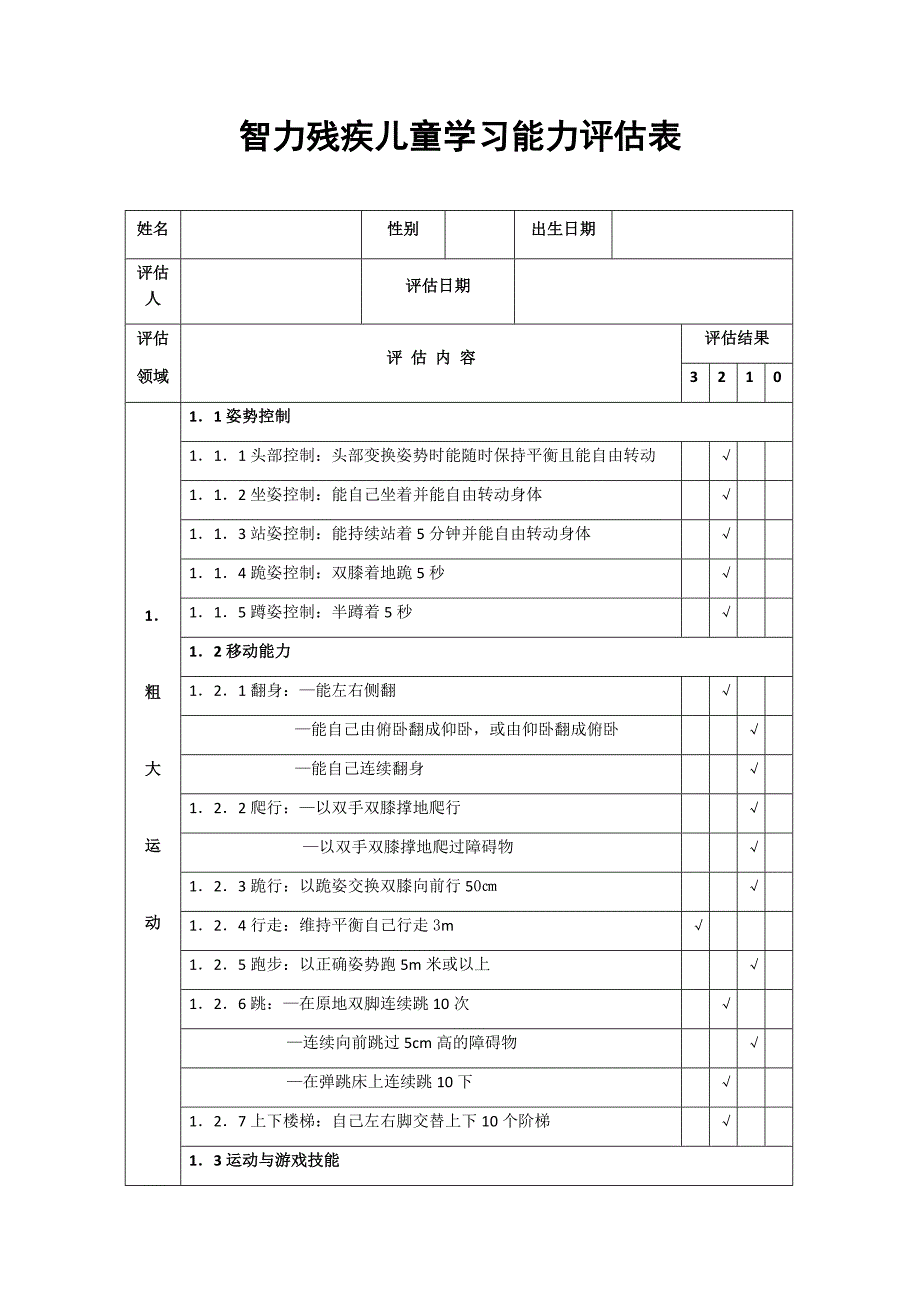 智力残疾儿童学习能力评估表_第1页