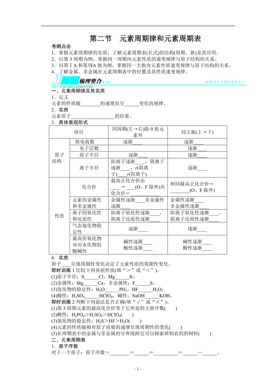 2014届高考化学(鲁科版)一轮复习教学案：第五章-原子结构与元素周期律第二节元素周期律和元素周期表_第1页