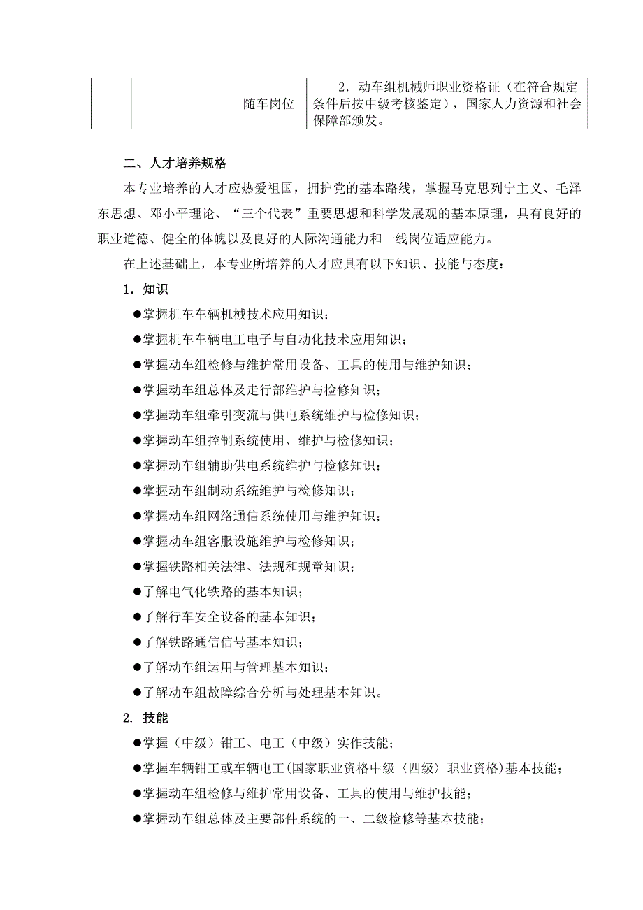 动车组维修技术专业培养方案_第3页