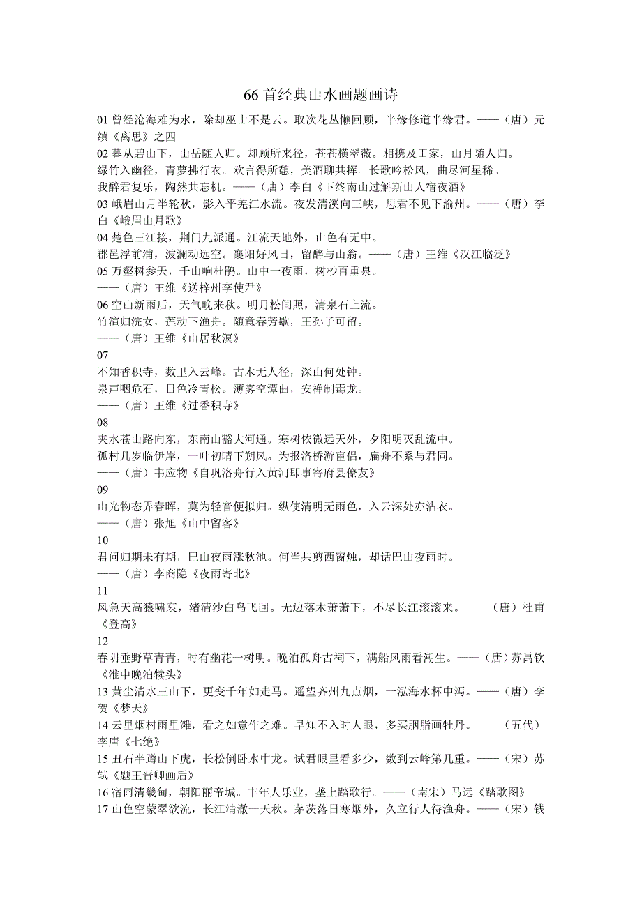 66首经典山水画题画诗_第1页