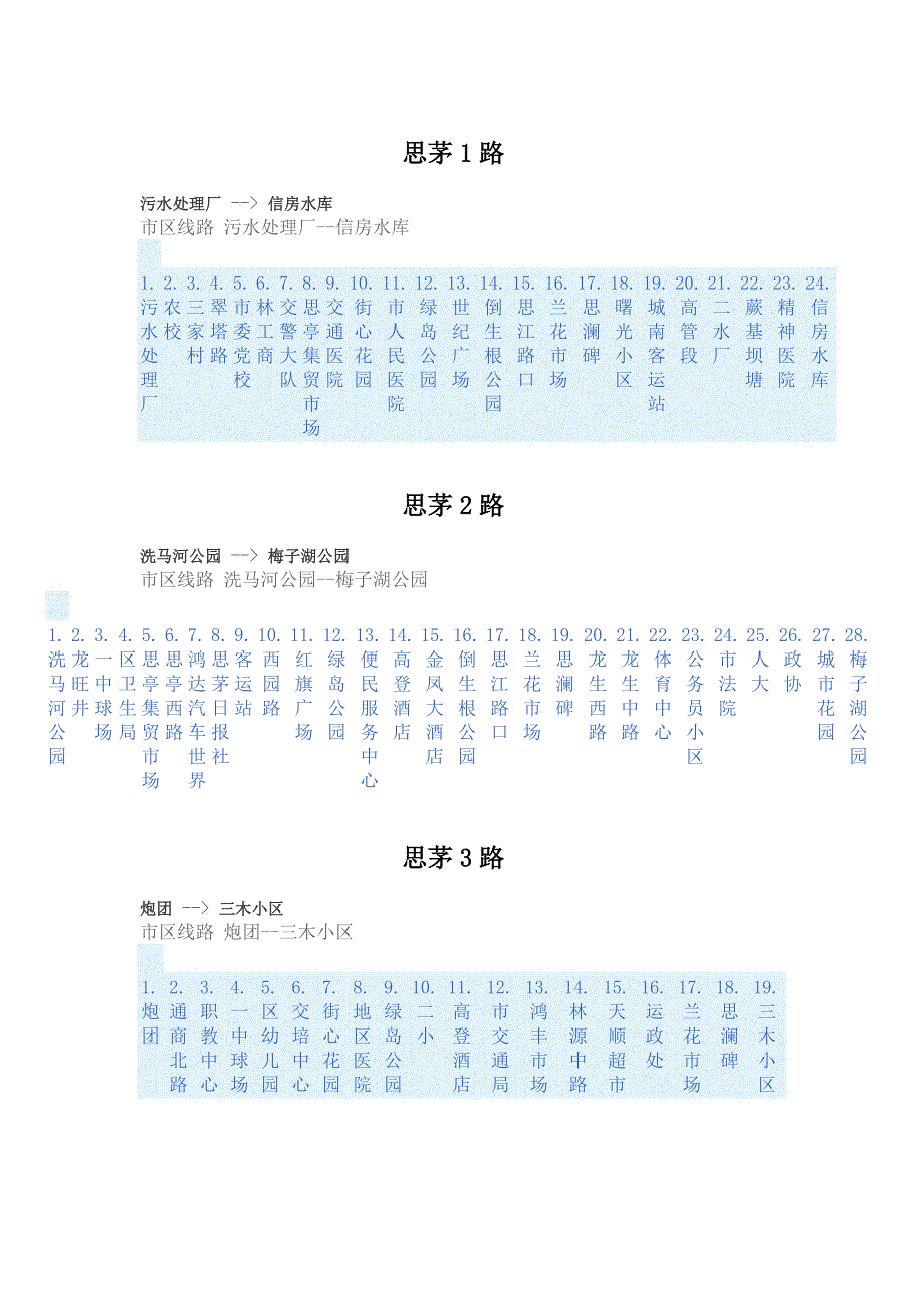 普洱市(思茅区)公交车路线1路-7路_第1页