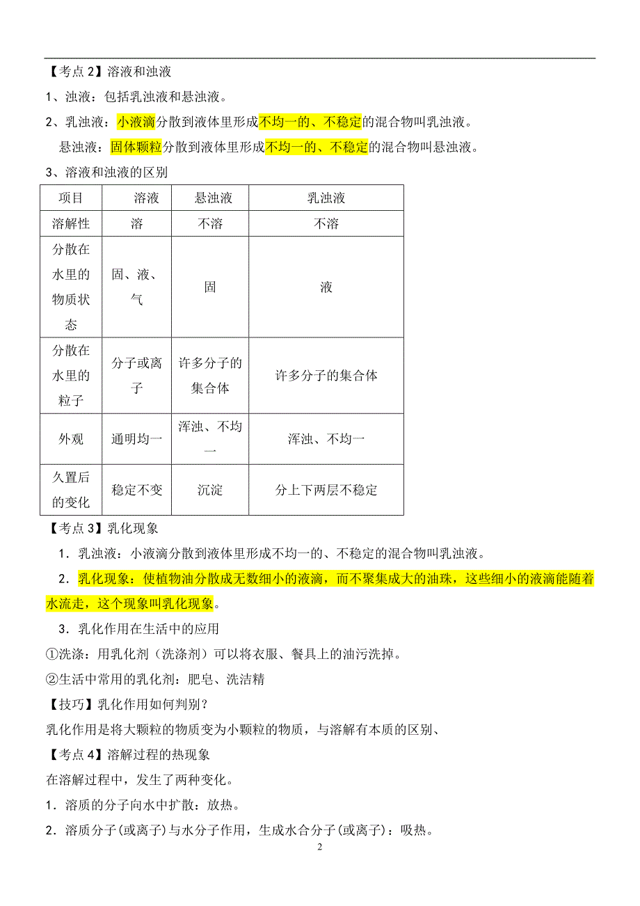 溶液及溶解度知识点总结_第2页