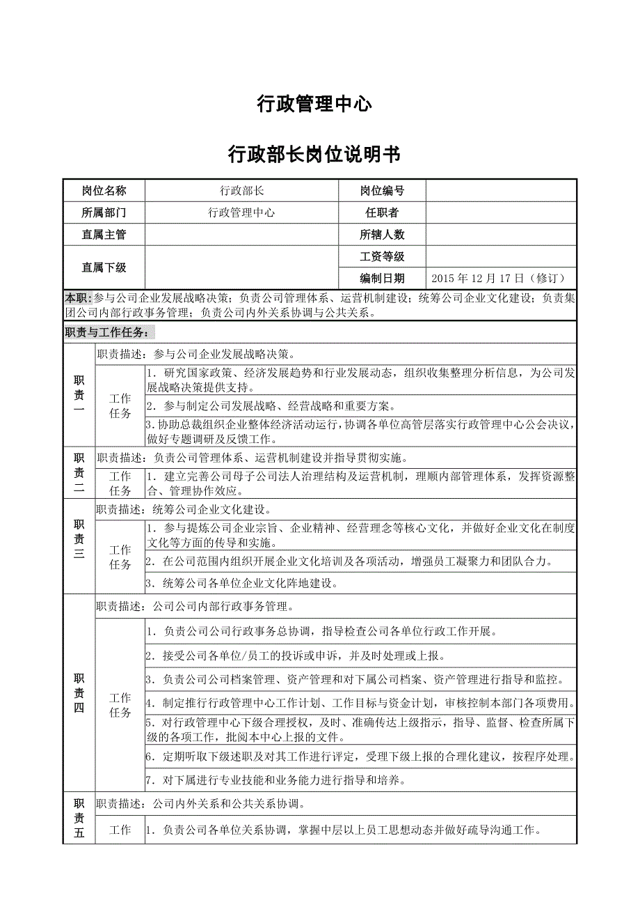 行政管理中心部门及岗位职责(20151217)_第2页