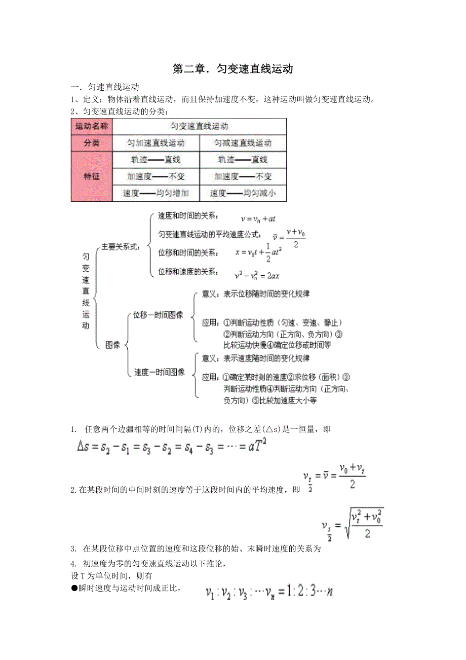 高一物理必修一第二章知识点及练习(带参考 答案)_第1页