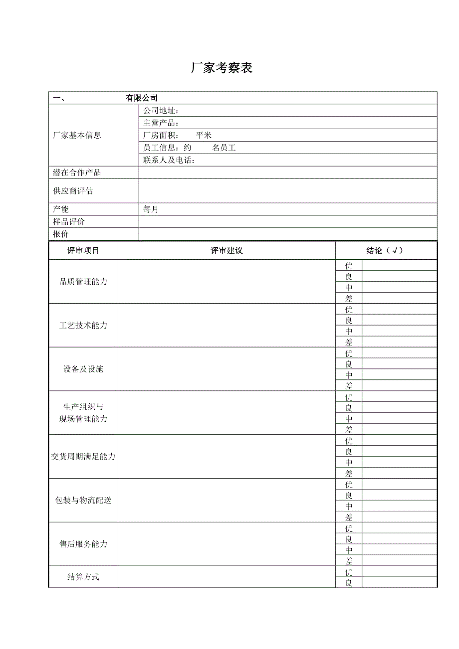 厂家考察表-模板_第1页