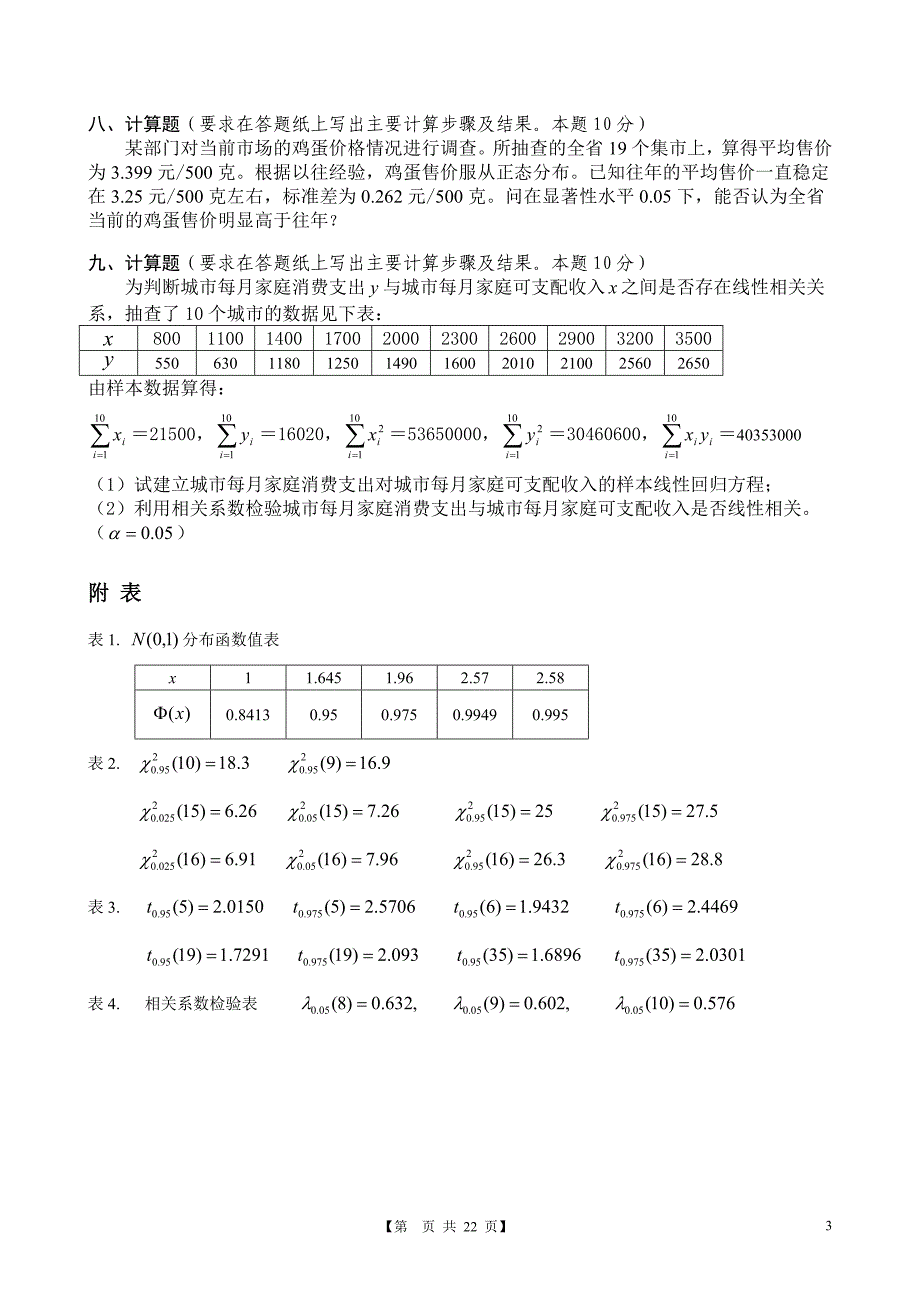 2008-2011江西财经大学概率论与数理统计期末试卷及答案_第3页