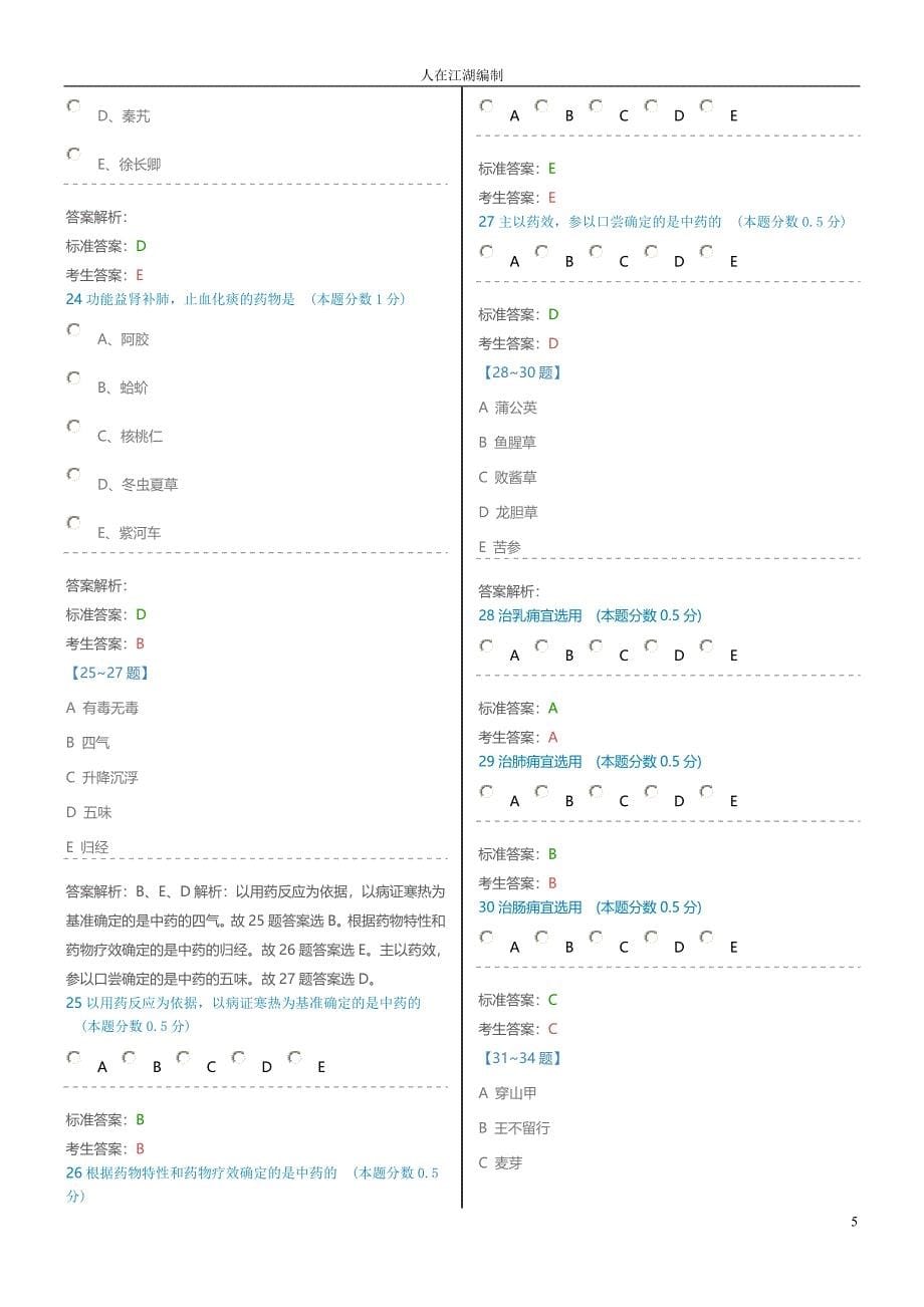 中药学专业知识一-仿真试卷(四)_第5页