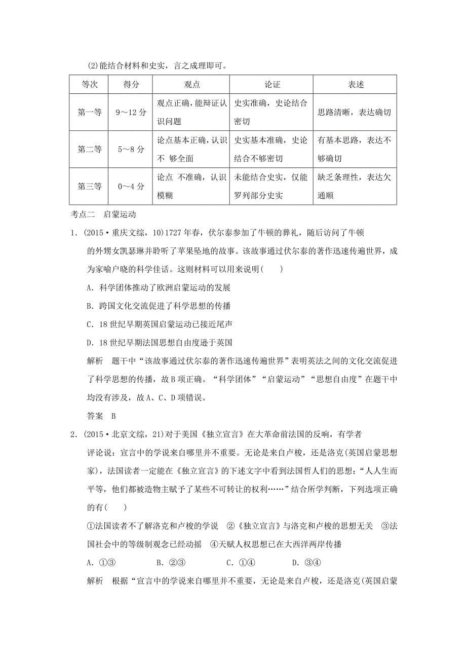 《大高考》2016届高考历史配套练习五年高考真题-专题六-近代西方的思想解放运动.doc_第5页