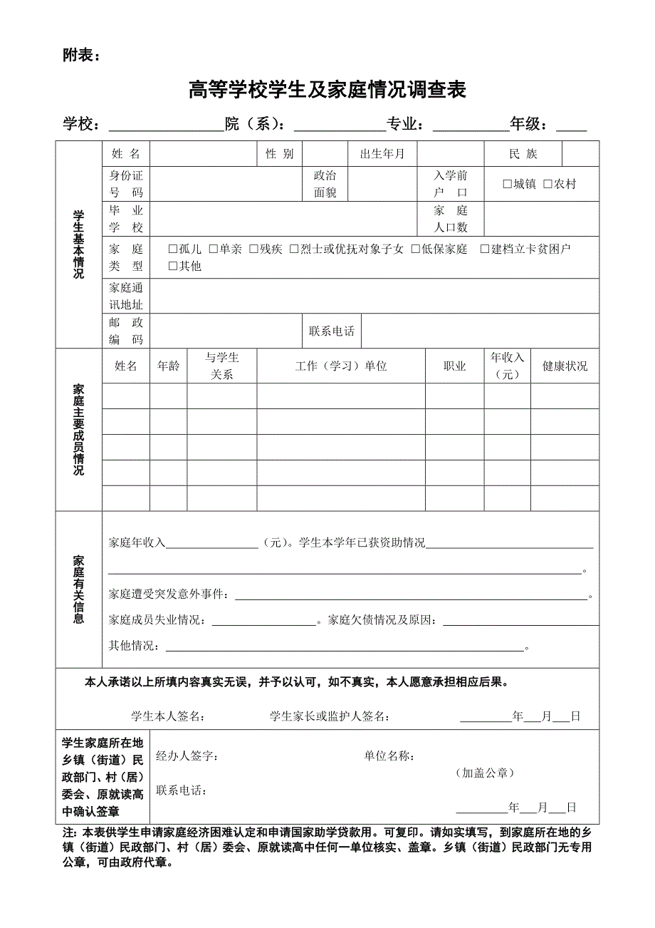 《高等学校学生及家庭情况调查表》-2018版（一）_第1页