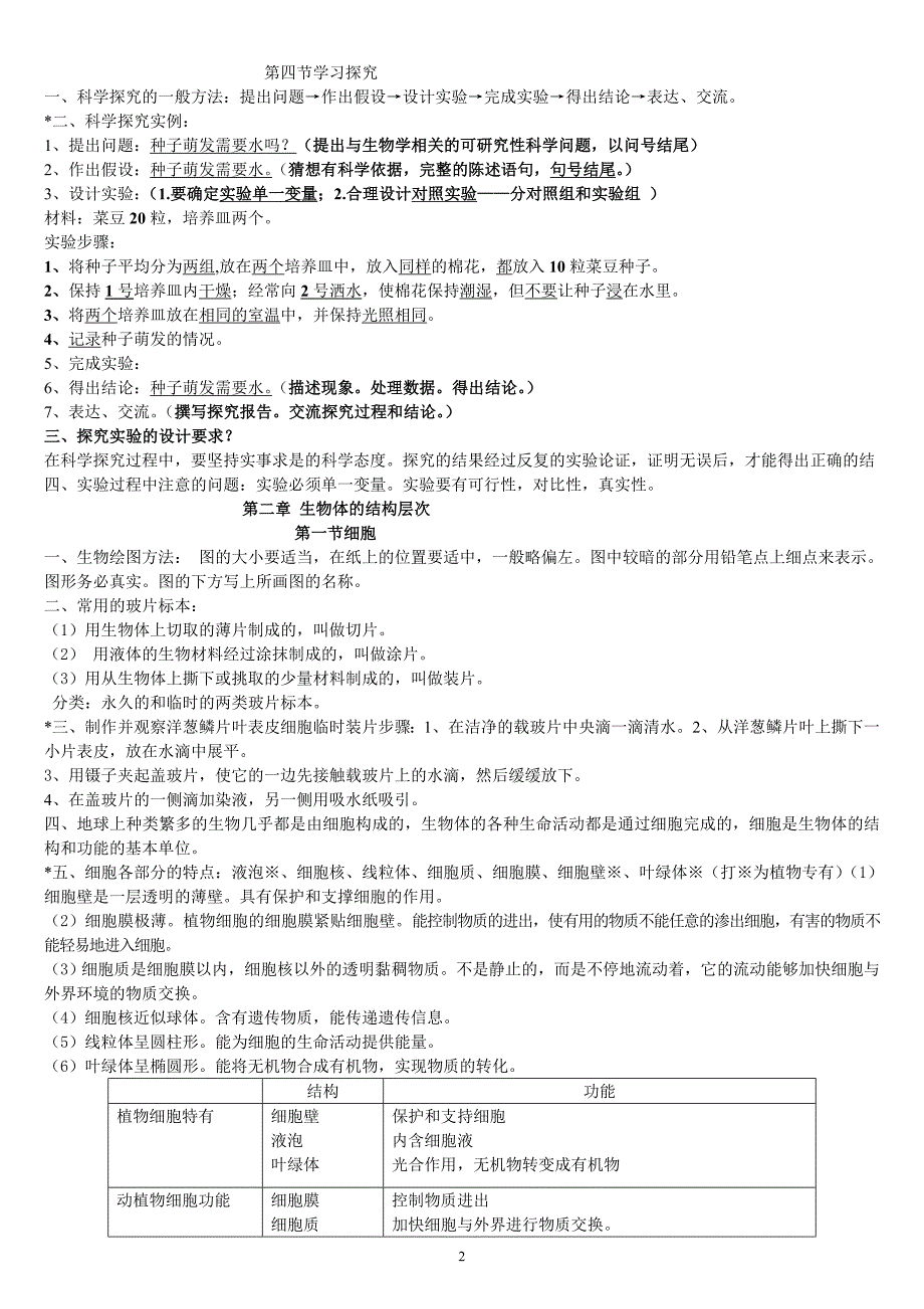 河少版七年级上册生物第一、二章复习提纲_第2页