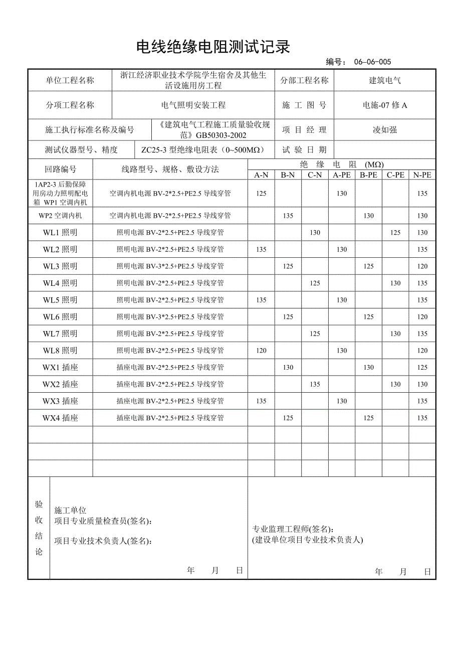 电线绝缘电阻测试记录_第5页